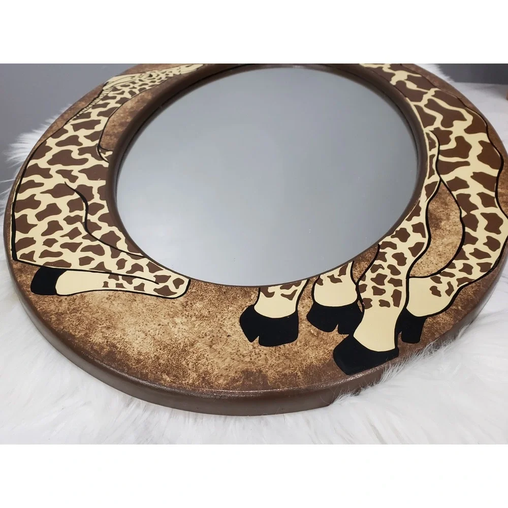 Large Boho Safari Giraffe Animal Wall Hanging Mirror Frame Wood Vintage Bathroom